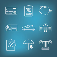 Financial Emergency Fund Icons  - Home or House, Car or Vehicle Damage, Job Loss or Unemployment, and Hospital / Medical Bills