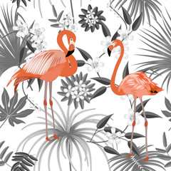 Tropical vector seamless pattern with flamingo.