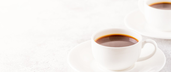 Concept of morning coffee, coffee break on a light background.