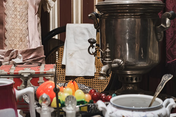 Old vintage samovar in the interior