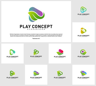 Set of Green Play logo design concept. Nature Play logo vector template. Symbol icon
