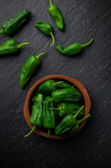 Traditional Spanish green pepper in bowl