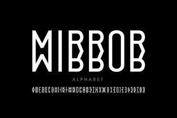 Modern font design, mirror style alphabet letters and numbers