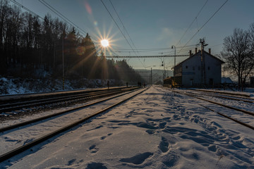 Spisske Vlachy station in winter frosty afternoon