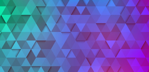 Blue and purple gradient background with abstract geometric pattern of triangles.