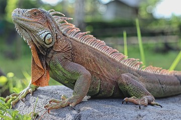 green iguana on a branch