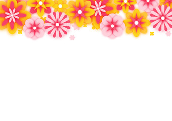 Background with colorful paper flowers, spring postcard, vector illustration