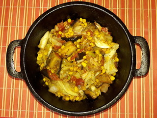 Mixed veggies cooked in a iron pot