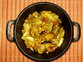 Mixed veggies cooked in a iron pot