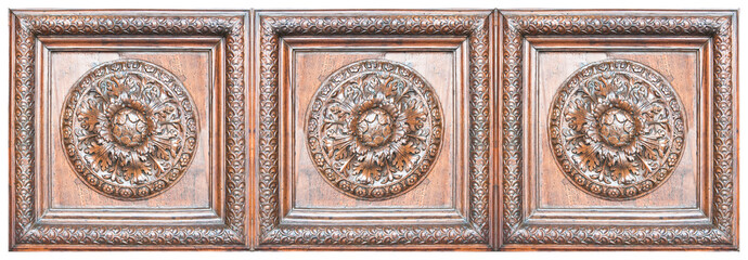 Detail of an old italian wooden carved frame with floral decorations