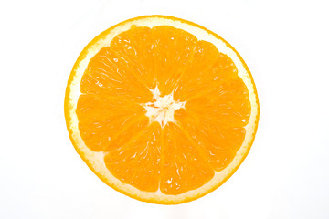 Sliced orange is ready to eat on the isolated white background with clipping path. Orange is citrus fruit for appetizer or eat after meal and rich with vitamin and other nutrient for good health