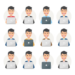 Set of businessman, students, users, men... at a laptop computer