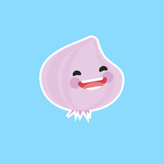 Obraz premium garlic (Allium sativum) with cute face. Illustration funny and healthy food cartoon. Blue background