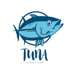 Tuna fish symbol on white background,Vector. Always fresh logo