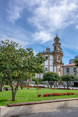 Fototapeta na wymiar Peregrina virgin church from Herreria square in Pontevedra city