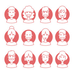 avatarSet of 12 diverse red avatars. Different Isolated faces. 