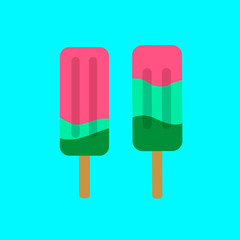 Ice cream watermelon flavored isolated on light blue background. Flat style design 