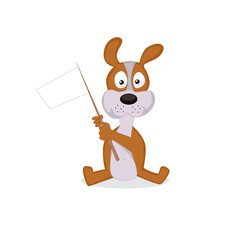 Cartoon dog with flag vector illustration isolated on white background.
