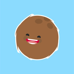 coconut (Cocos nucifera) with cute face. Illustration funny and healthy food cartoon. Blue background

