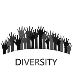 Diversity concept design, hands up with text	