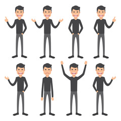 set of funny cartoon casual man in various poses for use in presentations. vector illustration