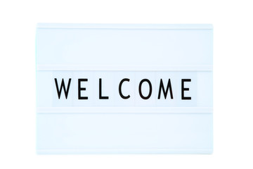 Lightbox with word Welcome on white background