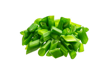 Chopped chives, fresh green onions isolated on white background