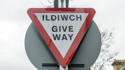 Give Way Street Welsh Road Sign