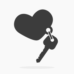 Vector icon heart Key, vector illustration. Flat design style