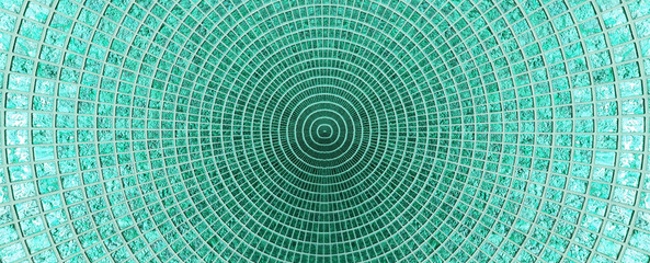 Green tiles round pattern square texture background.