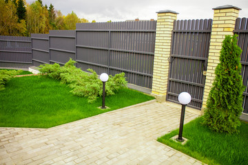 Beautiful garden in front of a villa house