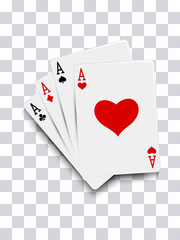 Four aces poker cards isolated on transparent background vector illustration