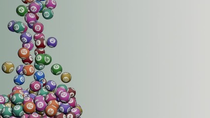 coloured lotto balls falling, alpha mask, copy space (3d render)