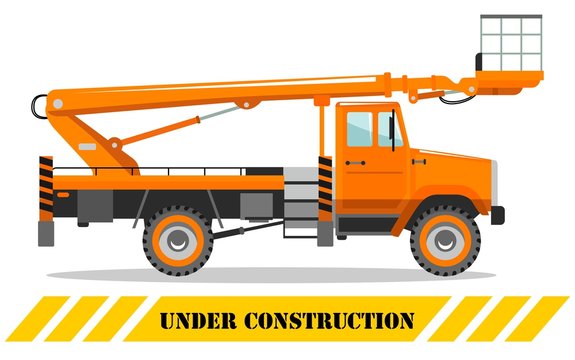 Aerial platform truck. Heavy construction machine. Building machinery. Special equipment. Vector illustration.