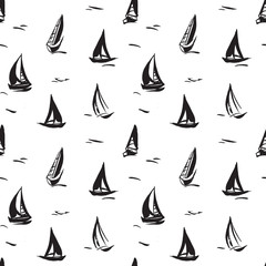 Hand drawn seamless pattern with sailboats. - 250103864