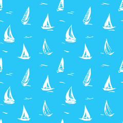 Hand drawn seamless pattern with sailboats.