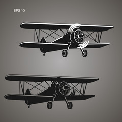 Retro biplane plane vector illustration. Vintage piston engine airplane picture