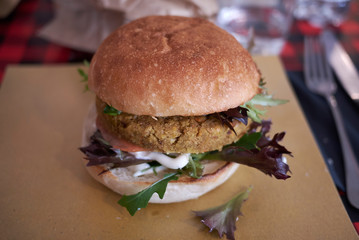 Vegetarian burger with salad