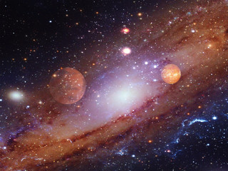 Obraz na płótnie Canvas Spiral galaxy with planets.