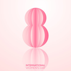 Happy Women s Day greeting card with paper eight number . Vector