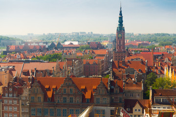 Obraz premium Aerial view of Gdansk with Town Hall
