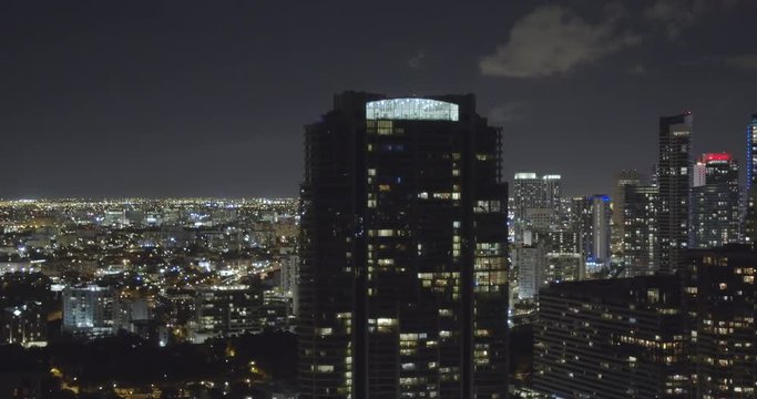 Night aerials highrise architecture Brickell Miami 4k 60p
