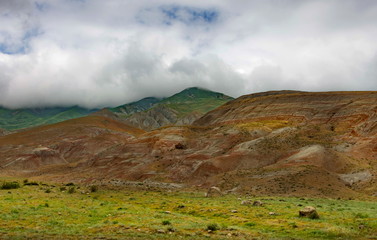Multicolored Hyzyn Mountains in summer