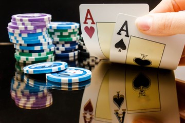 Poker game. Chips. Board gambling