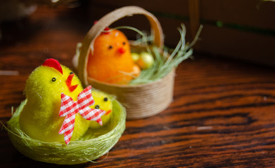 cute chickens in the basket easter decoration
