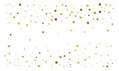 Golden confetti on white background. Luxury festive background. Gold shiny abstract texture. Element of design. Polka dots abstract vector illustration