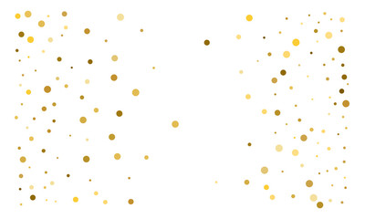 Golden confetti on white background. Luxury festive background. Gold shiny abstract texture. Element of design. Polka dots abstract vector illustration