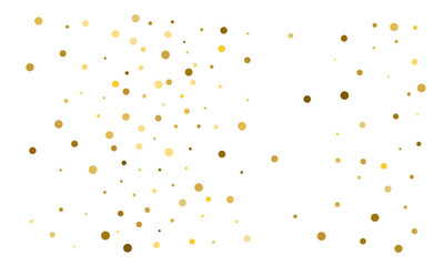 Golden confetti on white background. Luxury festive background. Gold shiny abstract texture. Element of design. Polka dots abstract vector illustration