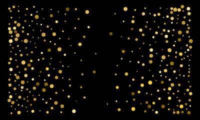 Golden confetti on black background. Luxury festive background. Gold shiny abstract texture. Element of design. Polka dots abstract vector illustration