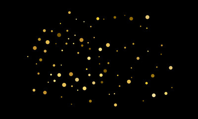 Golden confetti on black background. Luxury festive background. Gold shiny abstract texture. Element of design. Polka dots abstract vector illustration